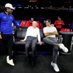 Carlos Alcaraz talks tennis with Rod Laver and Roger Federer.
