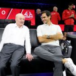 Legends of the court: Rod Laver and Roger Federer.