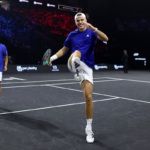Jakub Mensik limbers up ahead of his doubles with Team Europe partner, Flavio Cobolli.