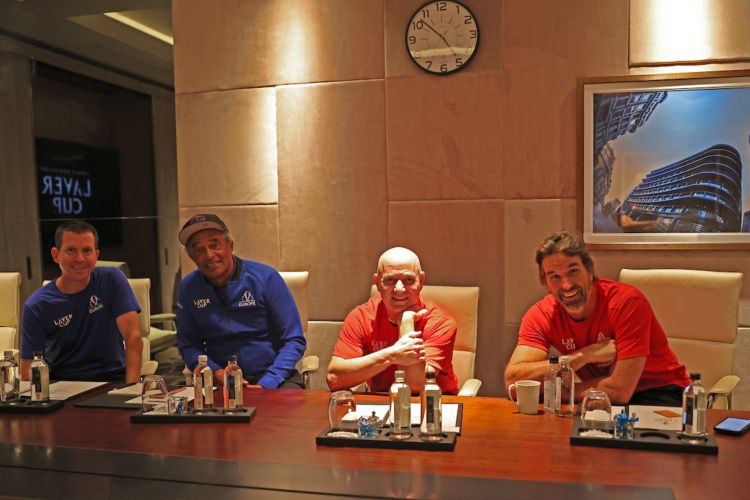 The traditional Laver Cup Captain's Meeting in London with (from left) Team Europe vice-captain Tim Henman, captain Yannick Noah, Team World captain Andre Agassi and vice-captain Patrick Rafter. 