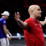 Andre Agassi opens his arms to a victorious Nakashima.