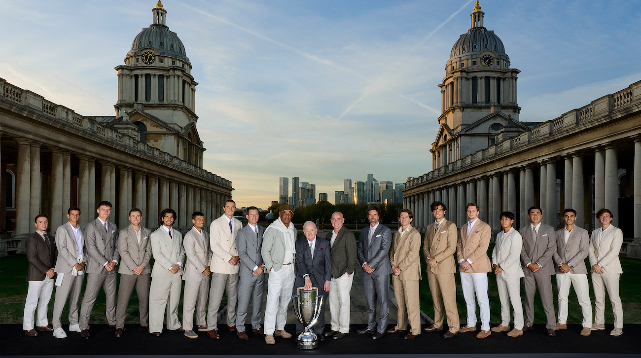 The Laver Cup London 2026 iconic photo, taken at the Old Royal Naval College in Greenwich.
