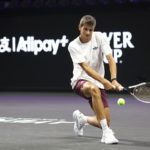 Team Europe rookie Rafael Jodar has his first hit on the Laver Cup black court.