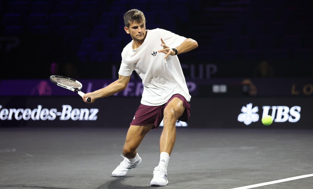 LONDON, ENGLAND - SEPTEMBER 22: Rafael Jodar of Team Europe plays a forehand during a practice session ahead of Laver Cup 2026 at The O2 on September 22, 2026 in London, England. (Photo by Tom Dulat/Getty Images for Laver Cup) Laver Cup 2026 – Previews